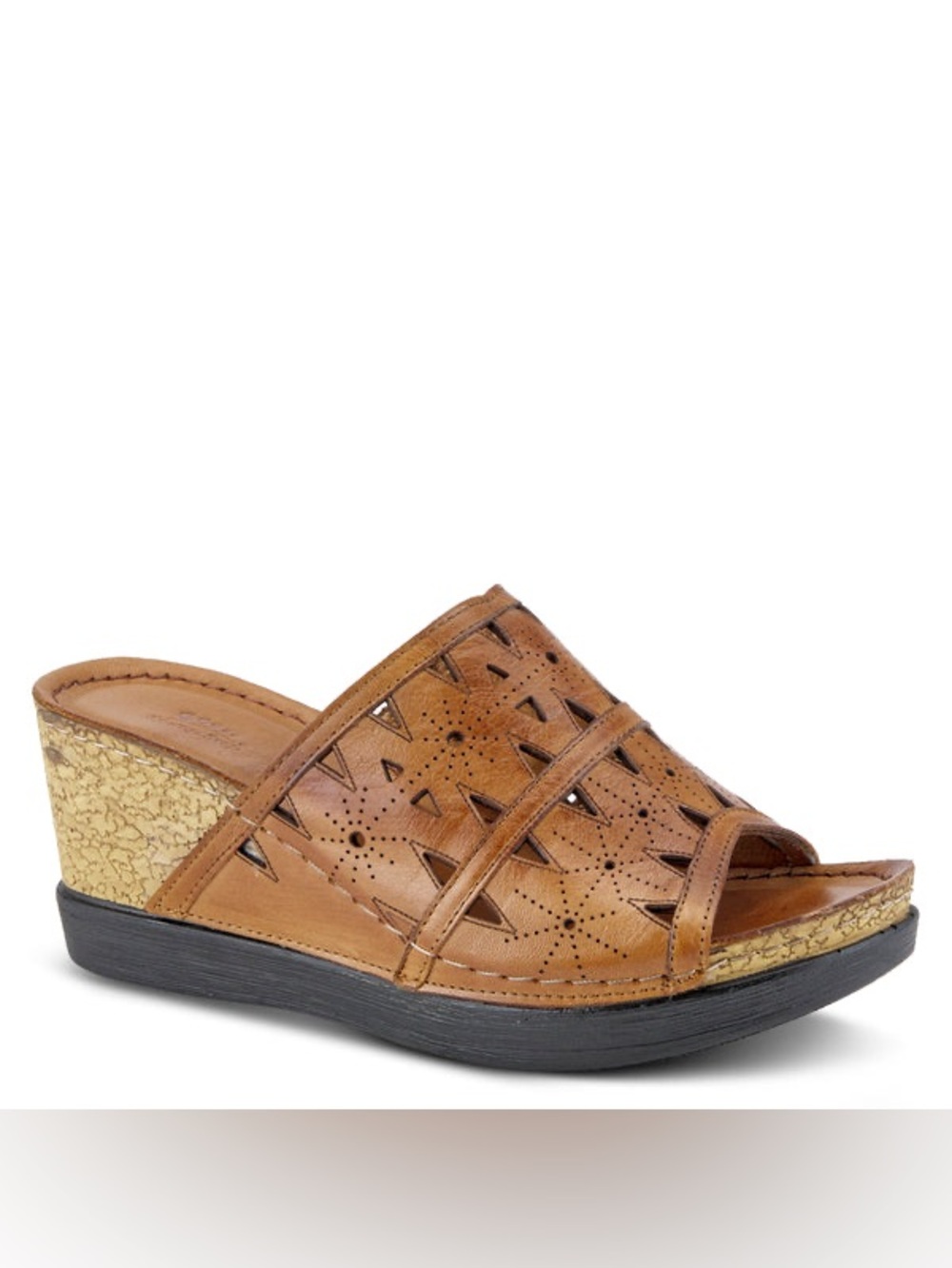 SpringStep NEW Fusawedge Brown Leather Cut Out Cork Sole Wedge Sandals 41/9.5-10